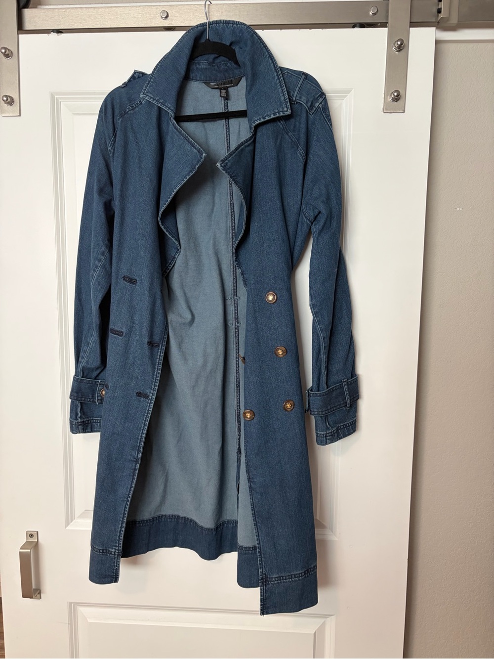 White House Black Market Blue Denim Trench Coat